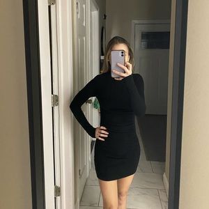 Express Black Turtle Neck dress with ruching. Size XS
